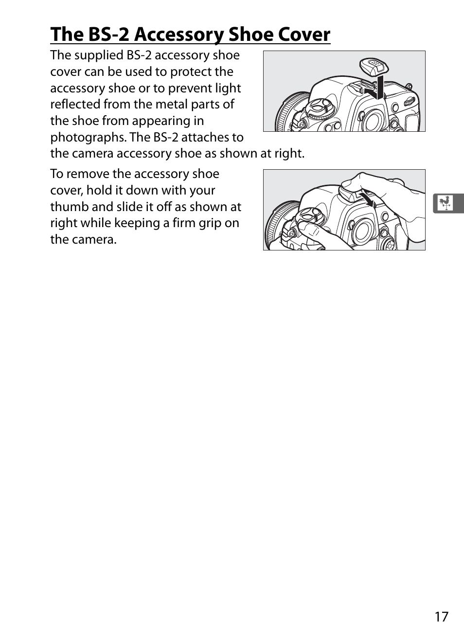 The bs-2 accessory shoe cover | Nikon D4 User Manual | Page 43 / 484