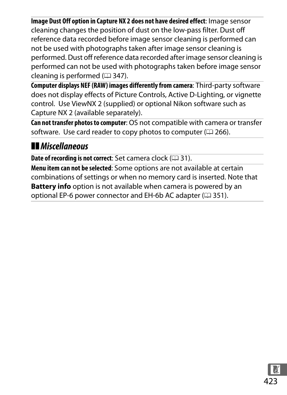 Miscellaneous | Nikon D4 User Manual | Page 449 / 484