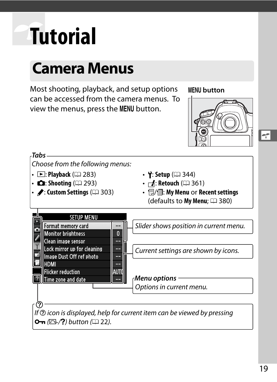 Tutorial, Camera menus | Nikon D4 User Manual | Page 45 / 484