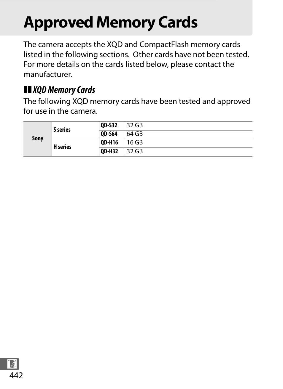 Approved memory cards | Nikon D4 User Manual | Page 468 / 484