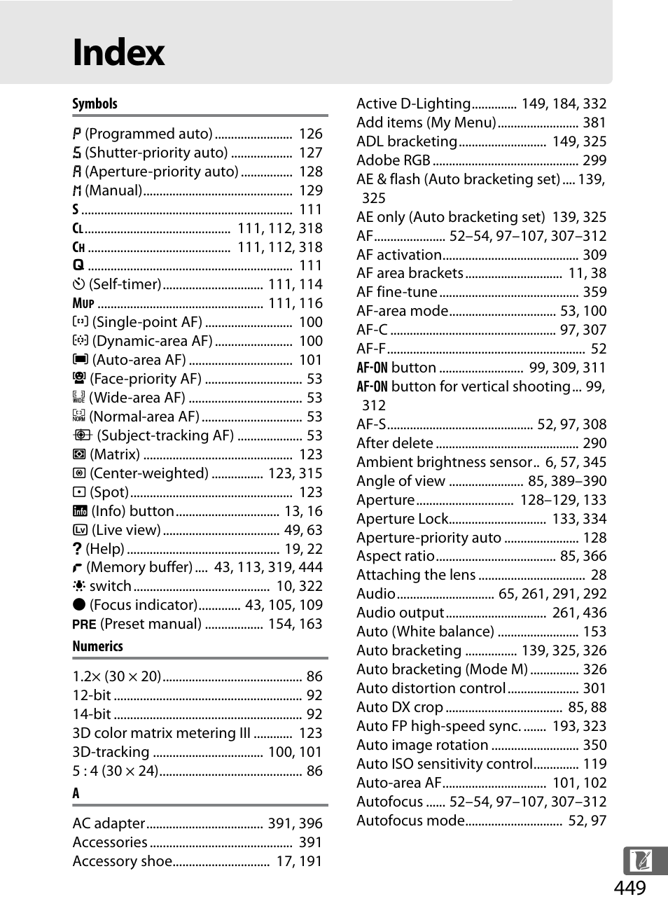 Index | Nikon D4 User Manual | Page 475 / 484