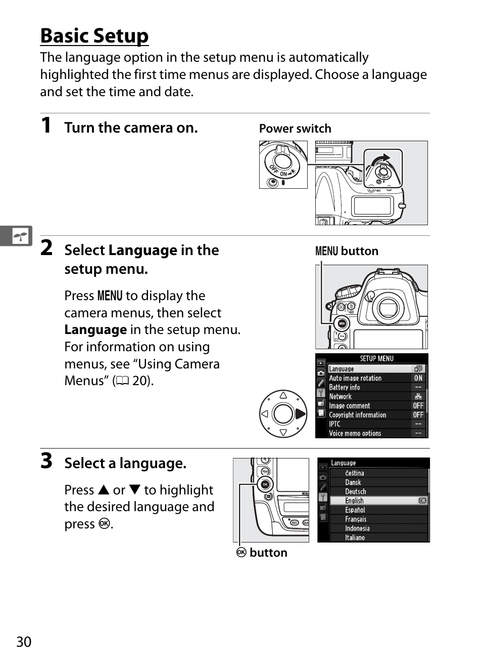 Basic setup, Ge 30 | Nikon D4 User Manual | Page 56 / 484