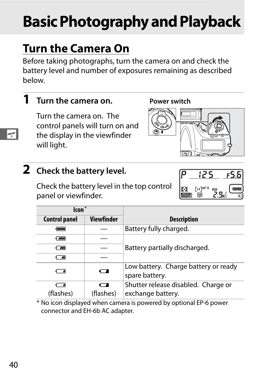 Basic photography and playback, Turn the camera on | Nikon D4 User Manual | Page 66 / 484