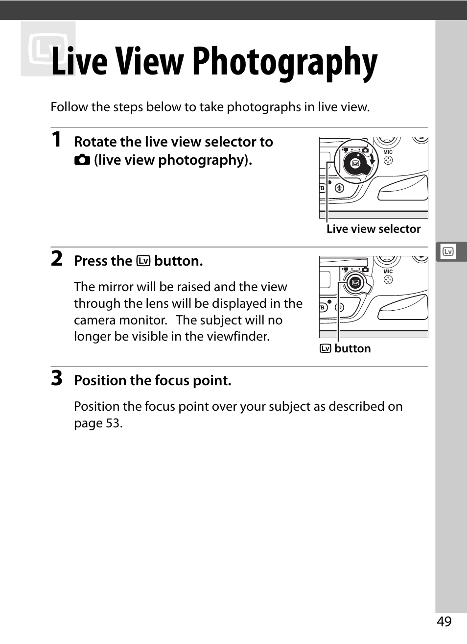 Live view photography | Nikon D4 User Manual | Page 75 / 484