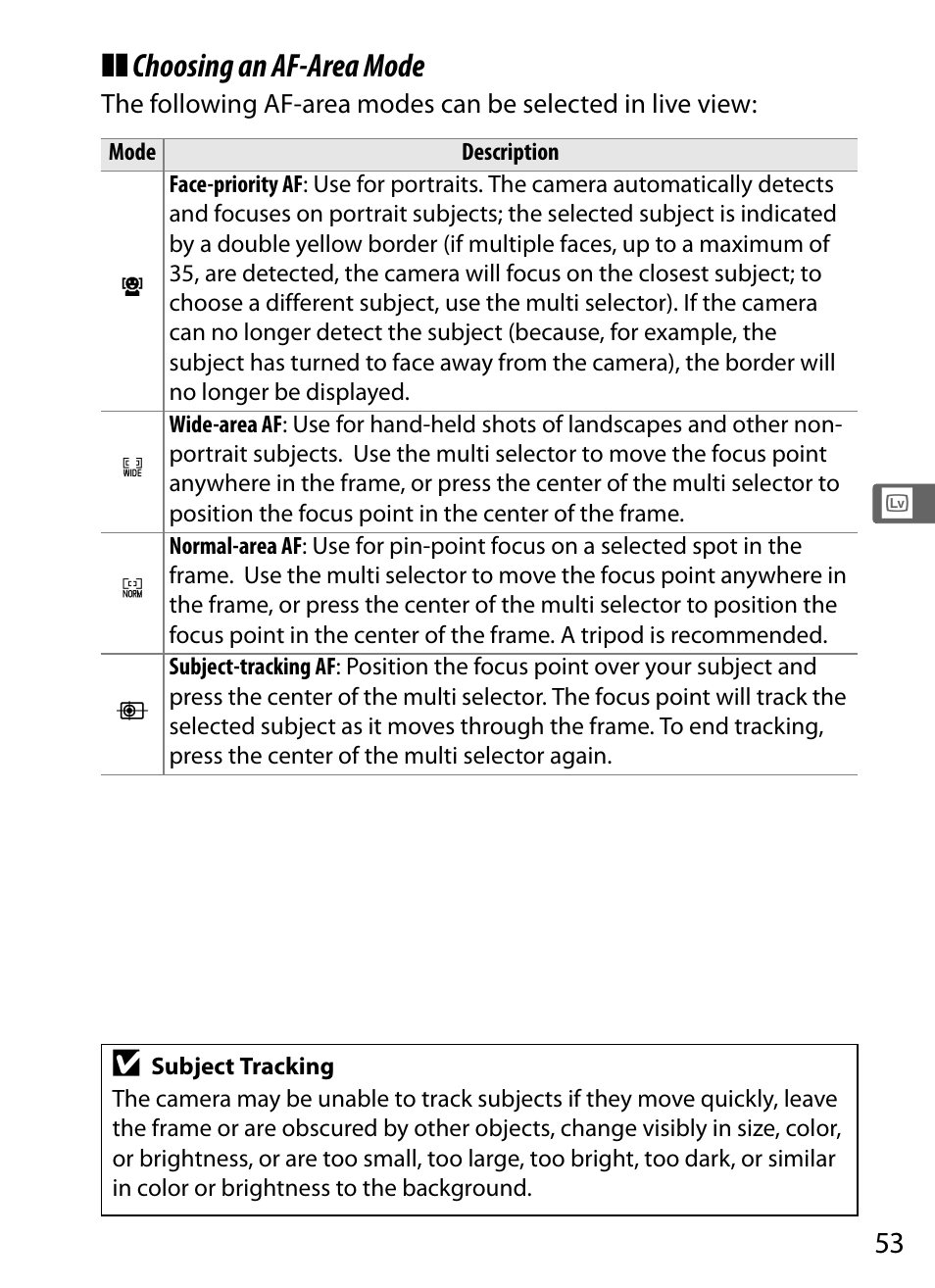 Choosing an af-area mode | Nikon D4 User Manual | Page 79 / 484