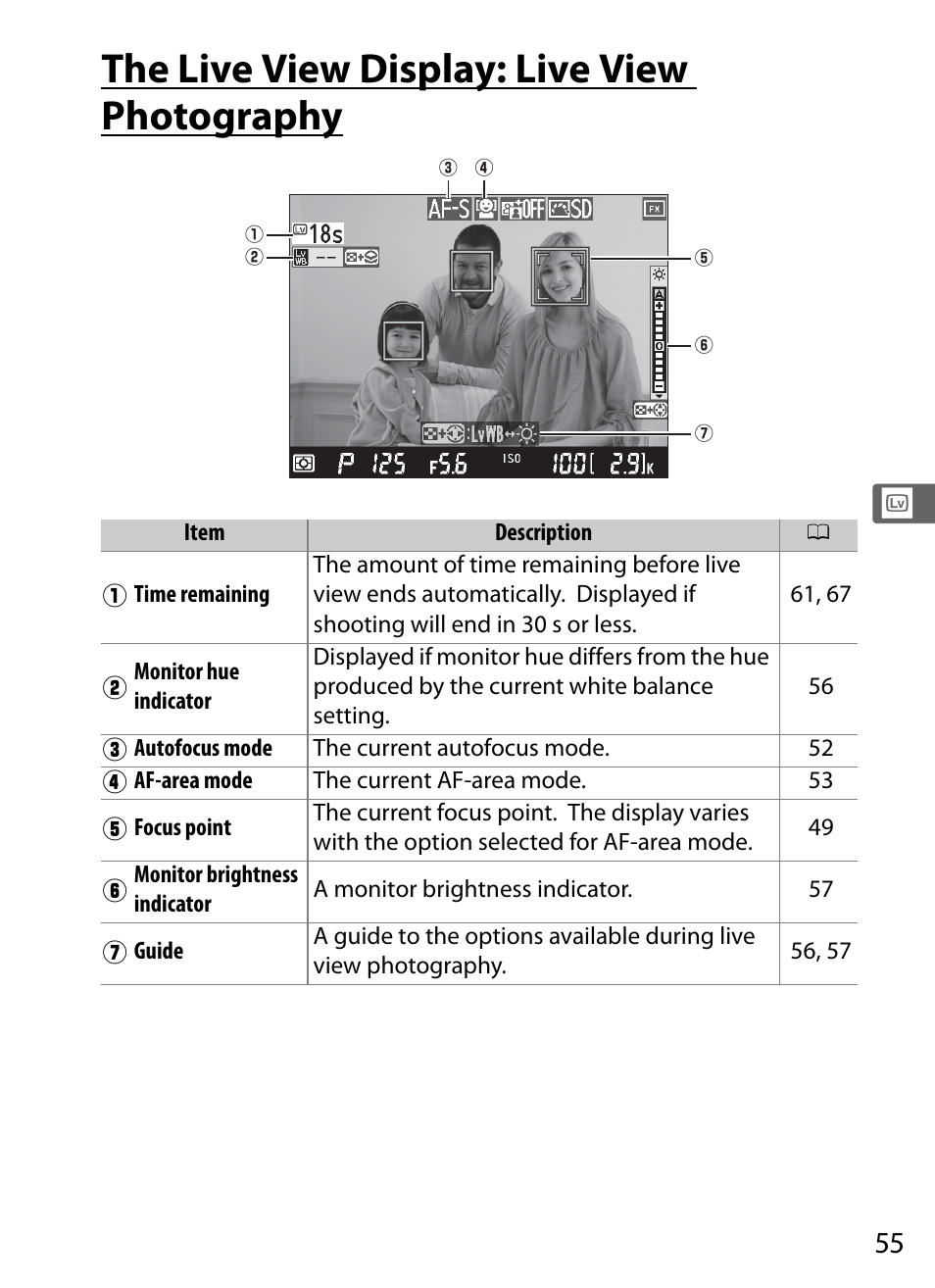 The live view display: live view photography | Nikon D4 User Manual | Page 81 / 484