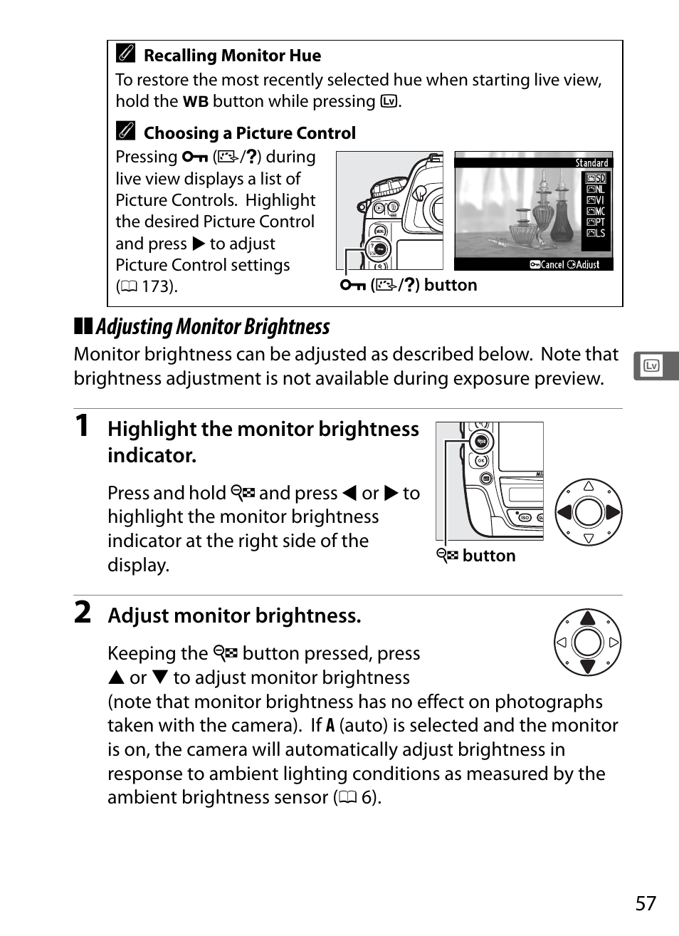 Adjusting monitor brightness | Nikon D4 User Manual | Page 83 / 484