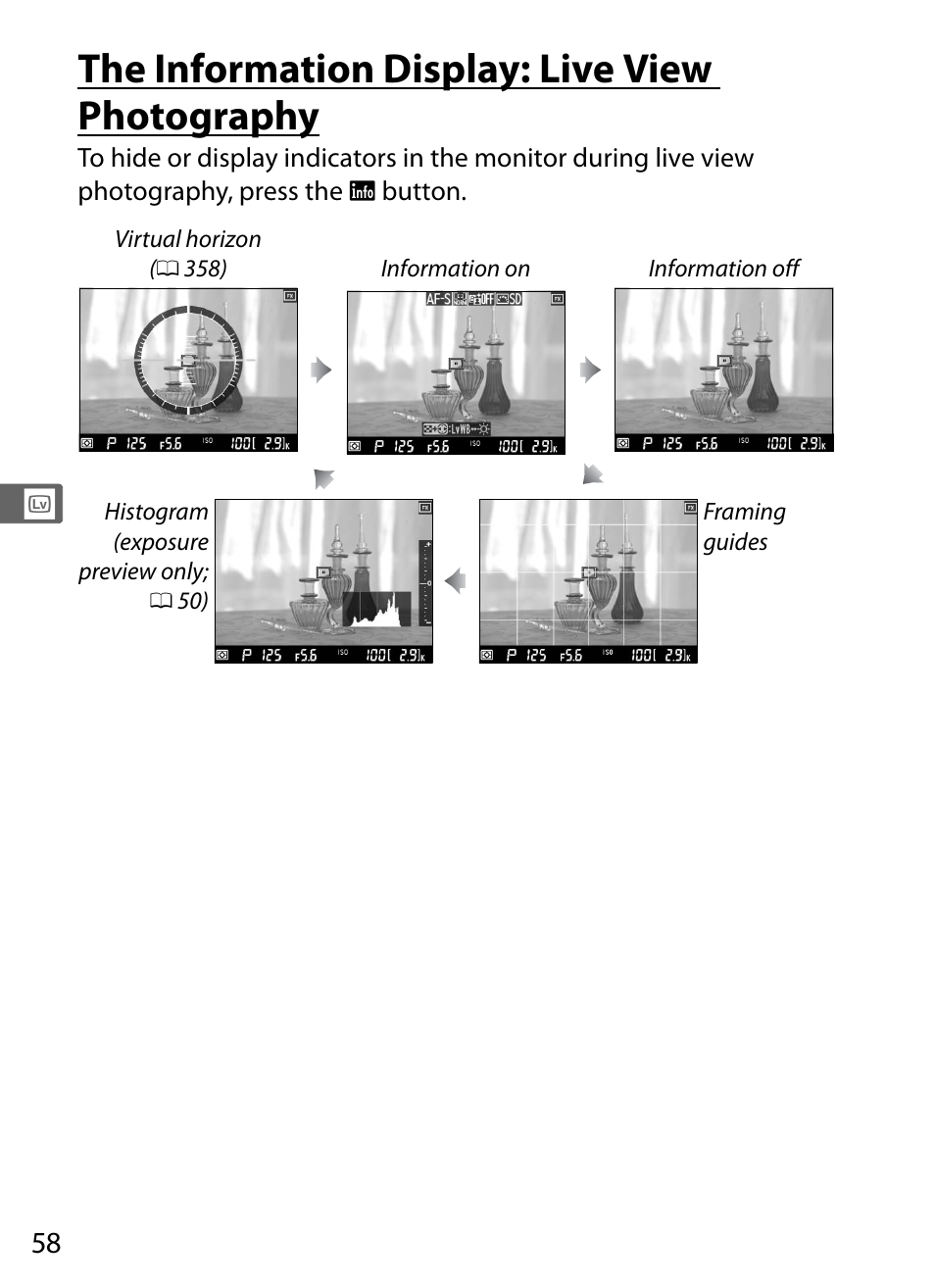 The information display: live view photography | Nikon D4 User Manual | Page 84 / 484