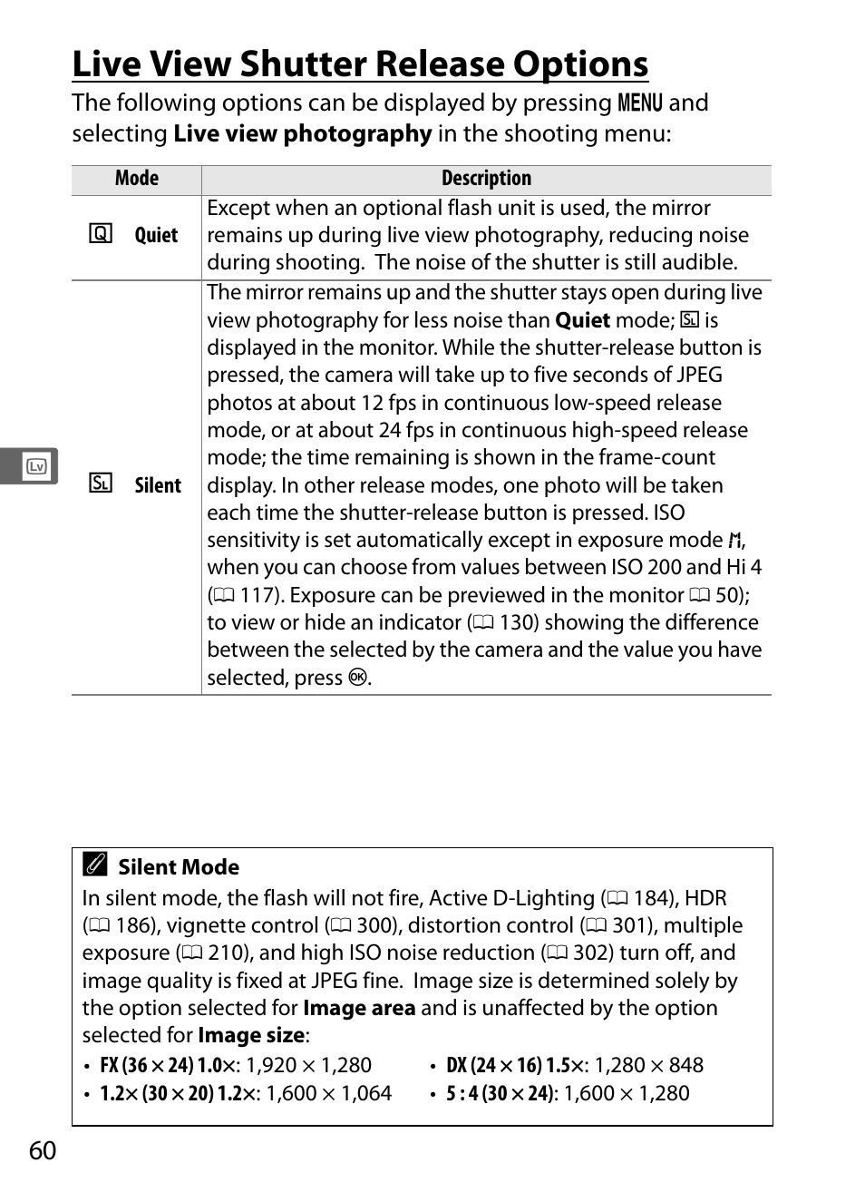 Live view shutter release options | Nikon D4 User Manual | Page 86 / 484