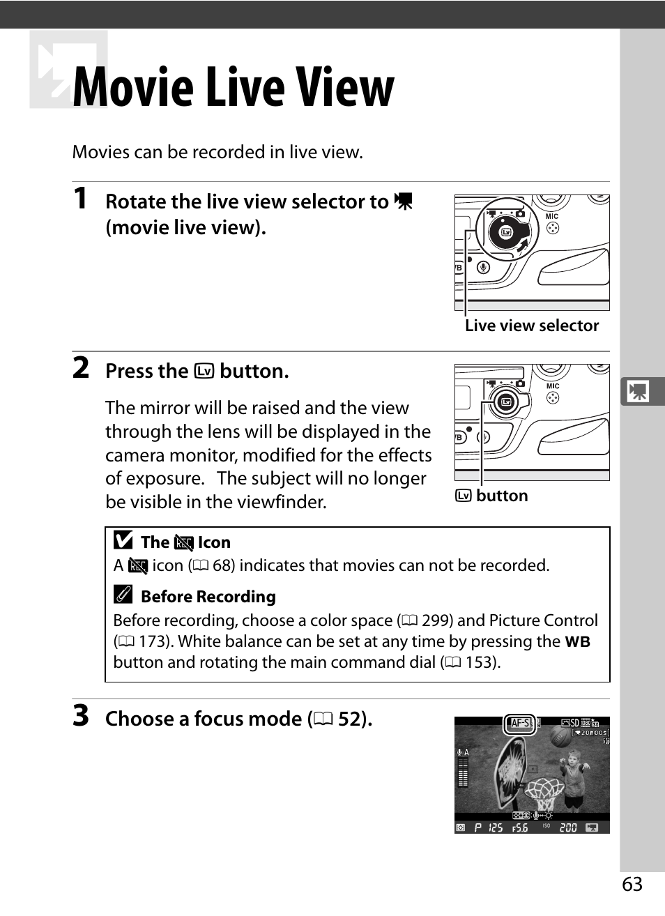 Movie live view, 0 63) to shoot mo | Nikon D4 User Manual | Page 89 / 484