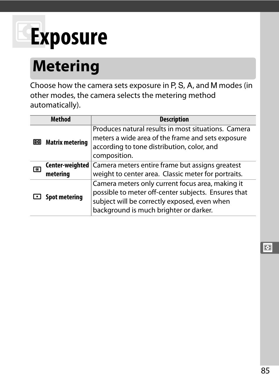 Exposure, Metering | Nikon COOLPIX-A User Manual | Page 105 / 278