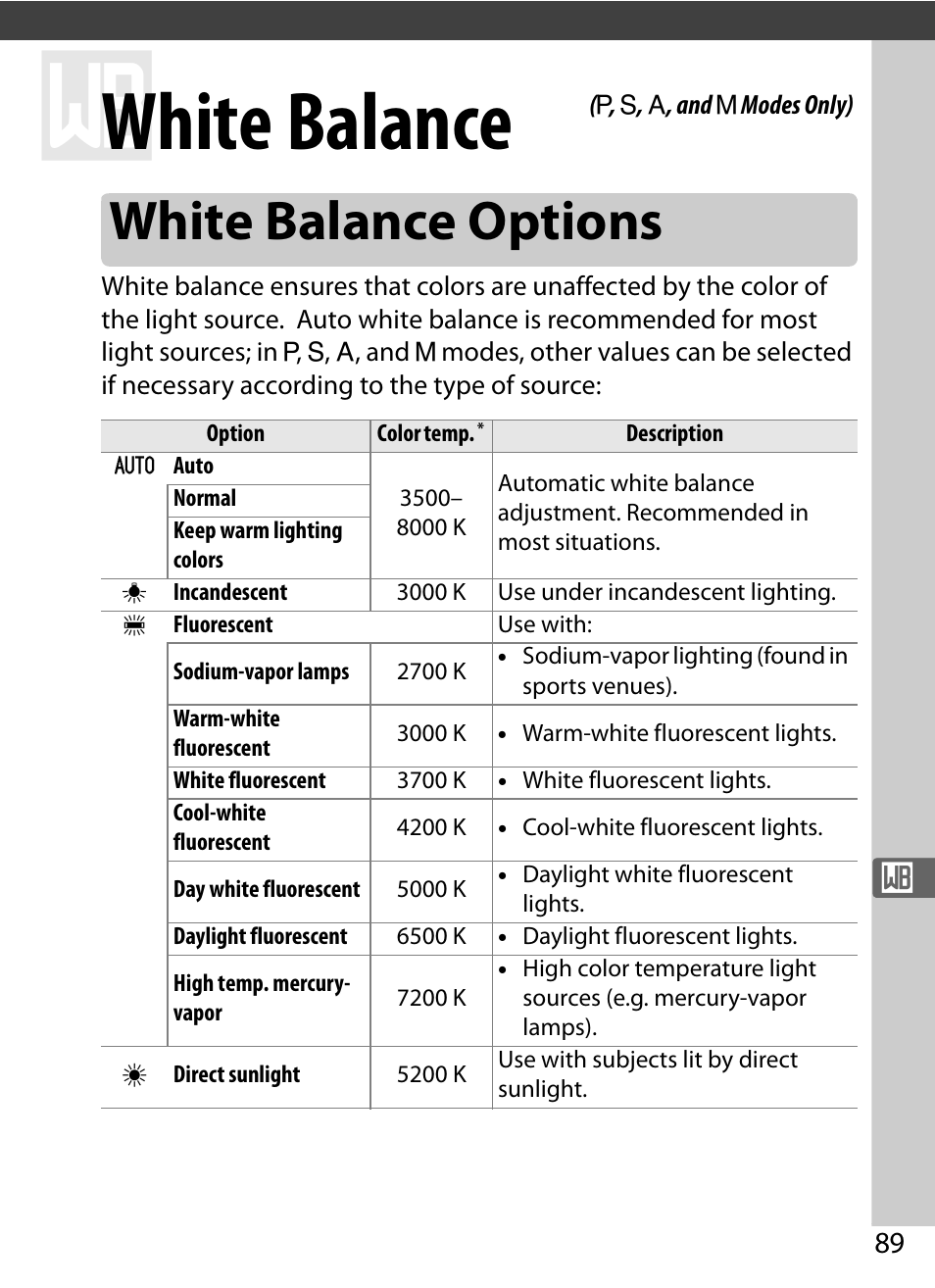 White balance, White balance options | Nikon COOLPIX-A User Manual | Page 109 / 278