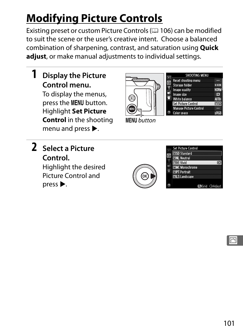 Modifying picture controls | Nikon COOLPIX-A User Manual | Page 121 / 278