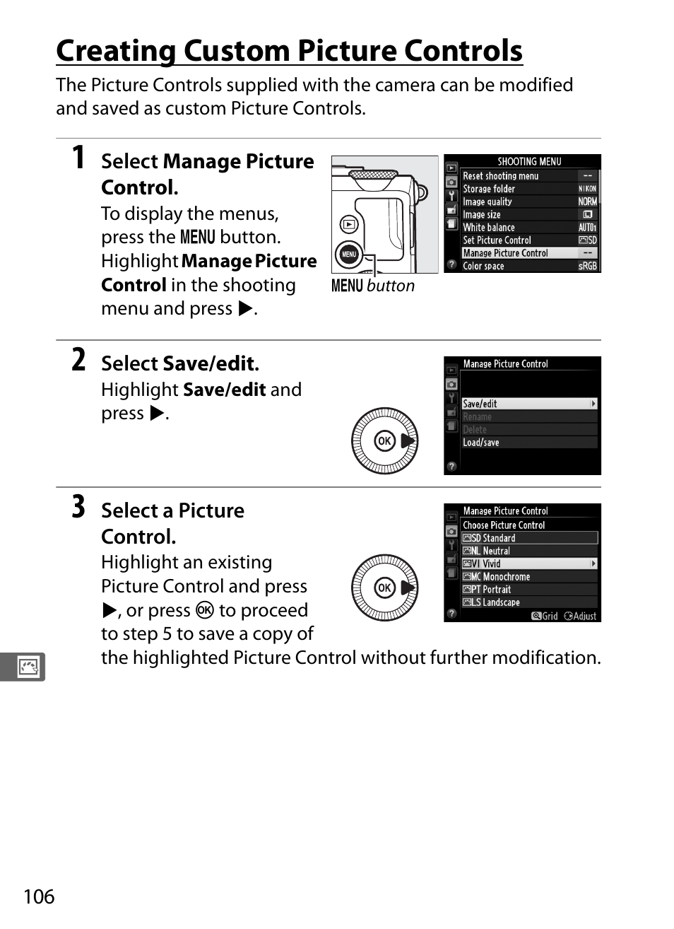 Creating custom picture controls | Nikon COOLPIX-A User Manual | Page 126 / 278