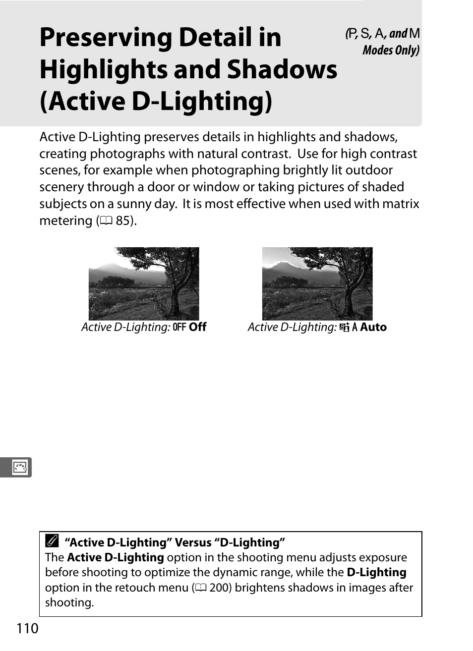 Preserving detail in highlights and shadows, Active d-lighting) | Nikon COOLPIX-A User Manual | Page 130 / 278