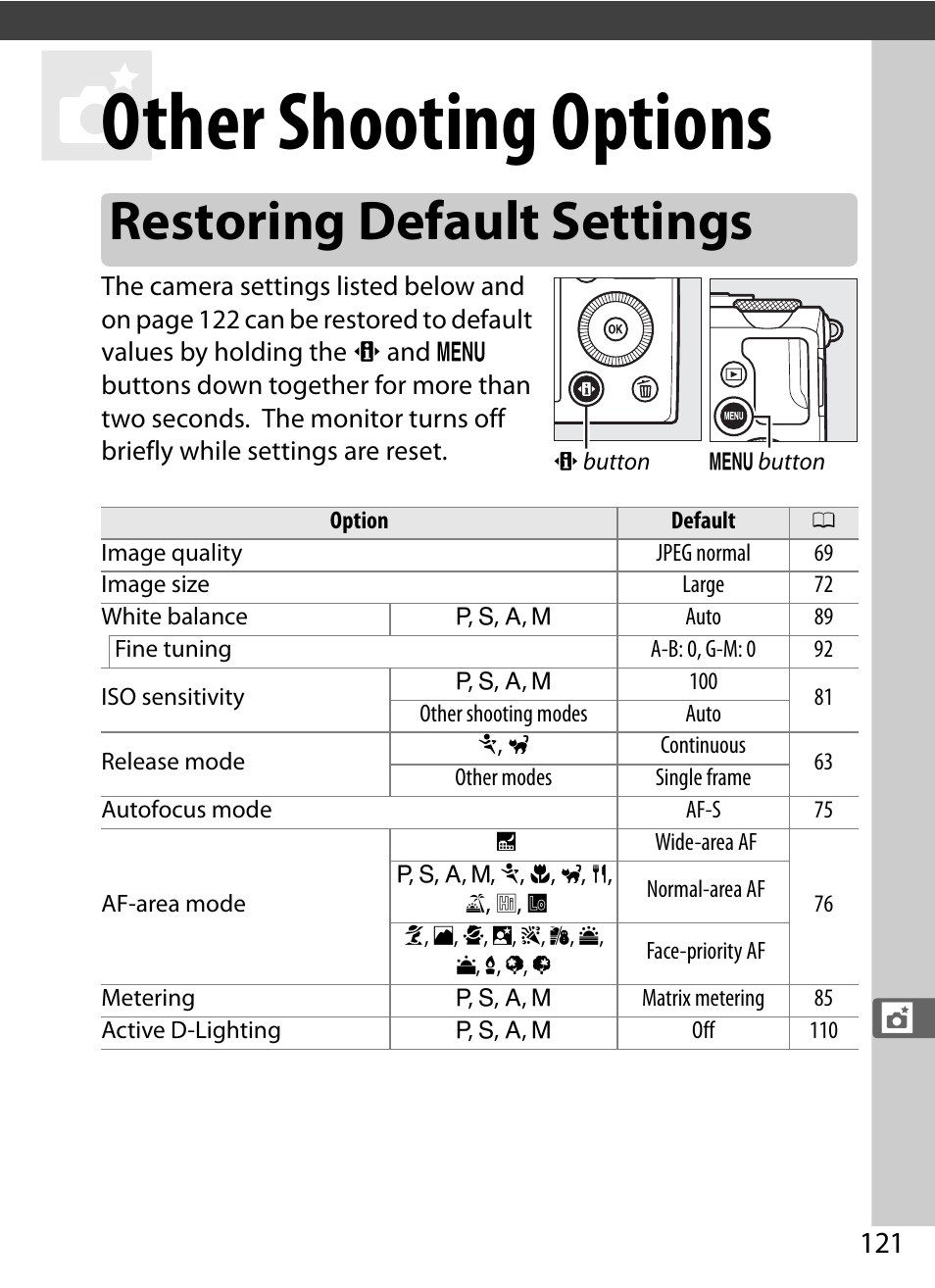 Other shooting options, Restoring default settings | Nikon COOLPIX-A User Manual | Page 141 / 278