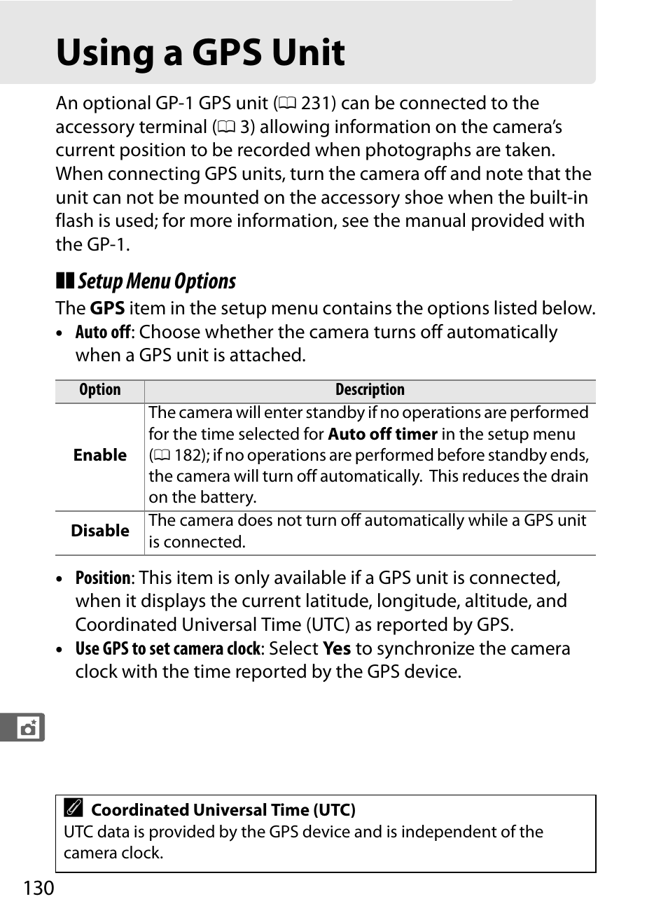 Using a gps unit, Setup menu options | Nikon COOLPIX-A User Manual | Page 150 / 278