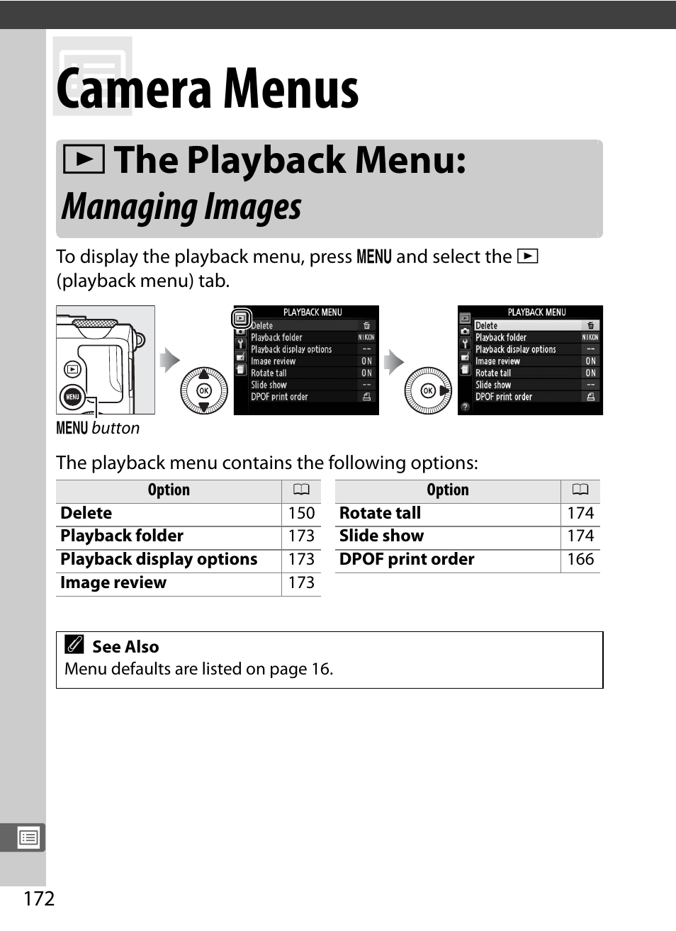 Camera menus, The playback menu: managing images, D the playback menu: managing images | Nikon COOLPIX-A User Manual | Page 192 / 278