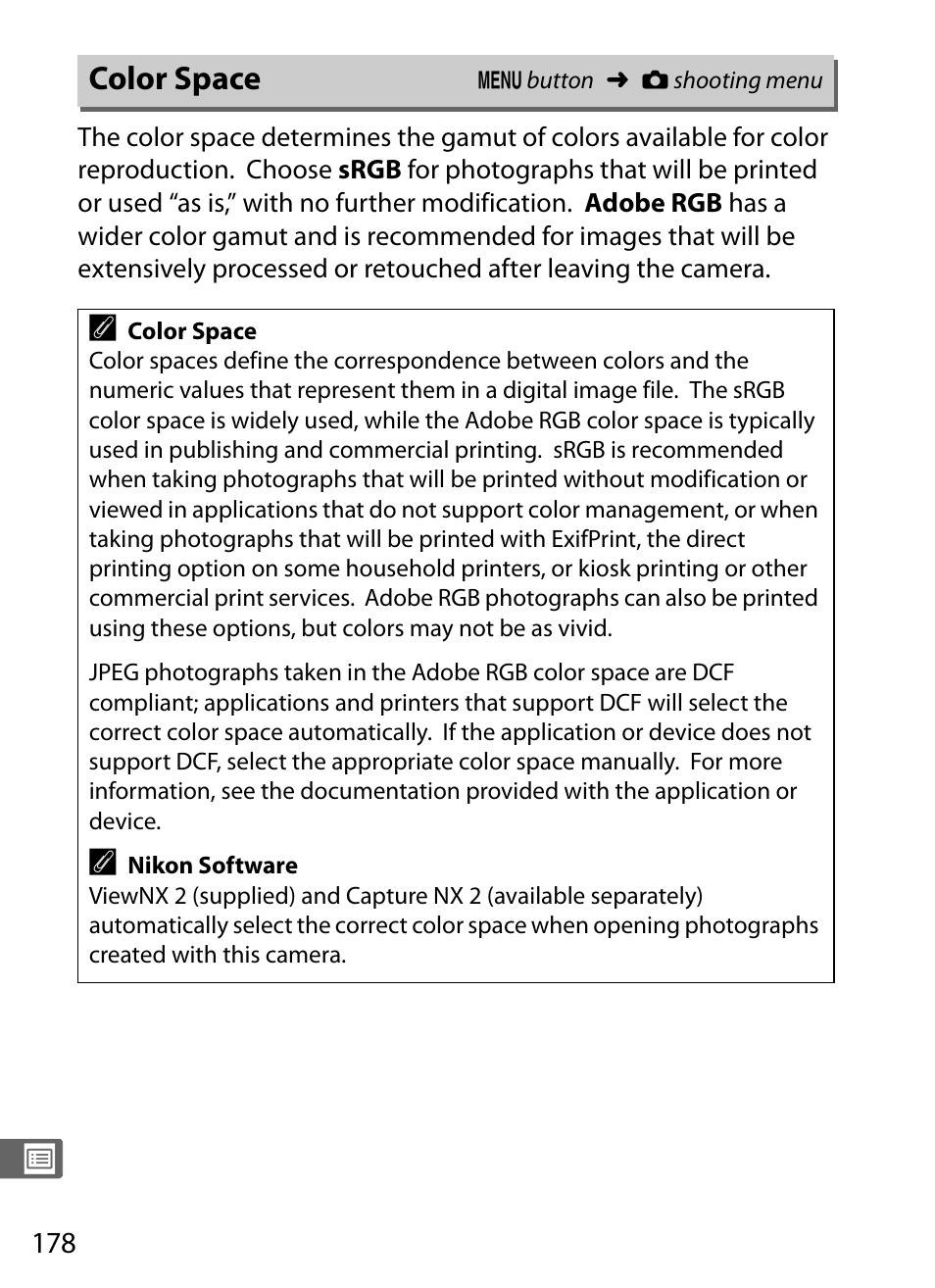 Color space | Nikon COOLPIX-A User Manual | Page 198 / 278