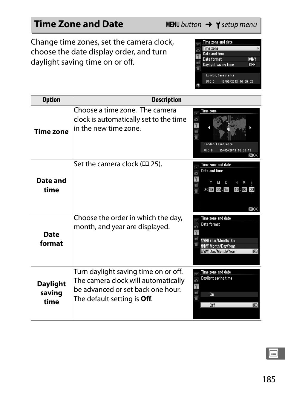 Time zone and date | Nikon COOLPIX-A User Manual | Page 205 / 278