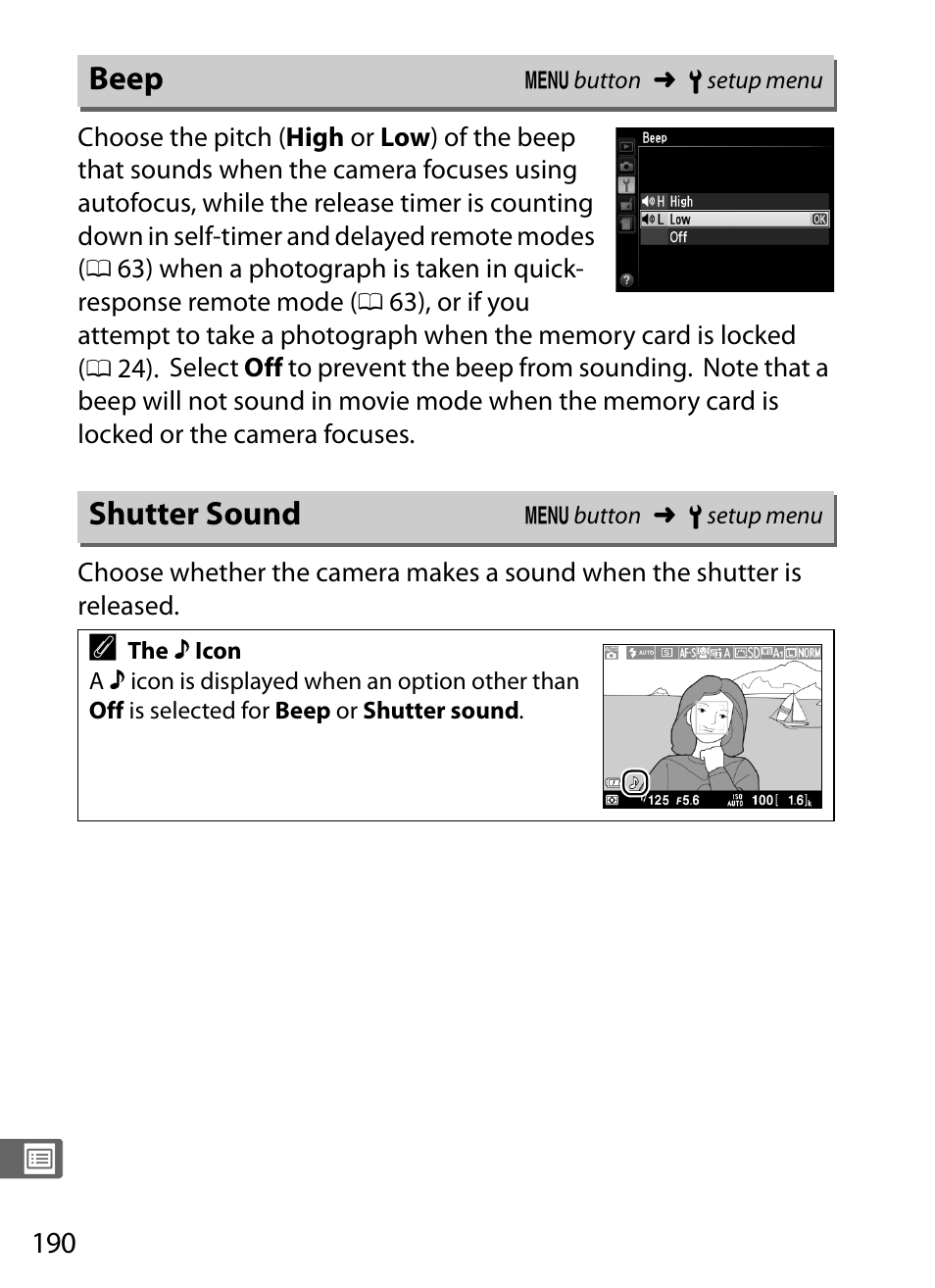 Beep, Shutter sound, Beep shutter sound | Nikon COOLPIX-A User Manual | Page 210 / 278