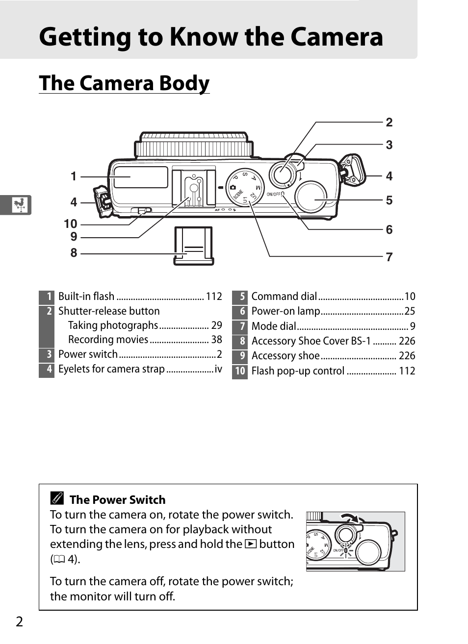 Getting to know the camera, The camera body | Nikon COOLPIX-A User Manual | Page 22 / 278