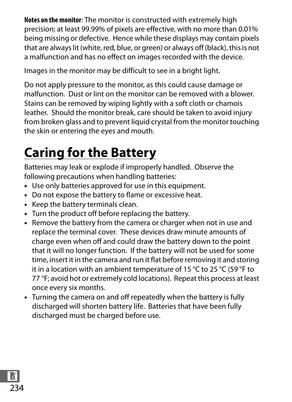 Caring for the battery | Nikon COOLPIX-A User Manual | Page 254 / 278