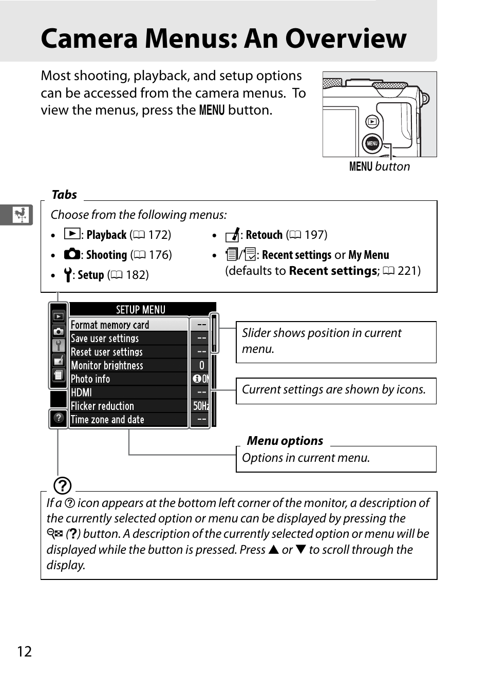 Camera menus: an overview | Nikon COOLPIX-A User Manual | Page 32 / 278