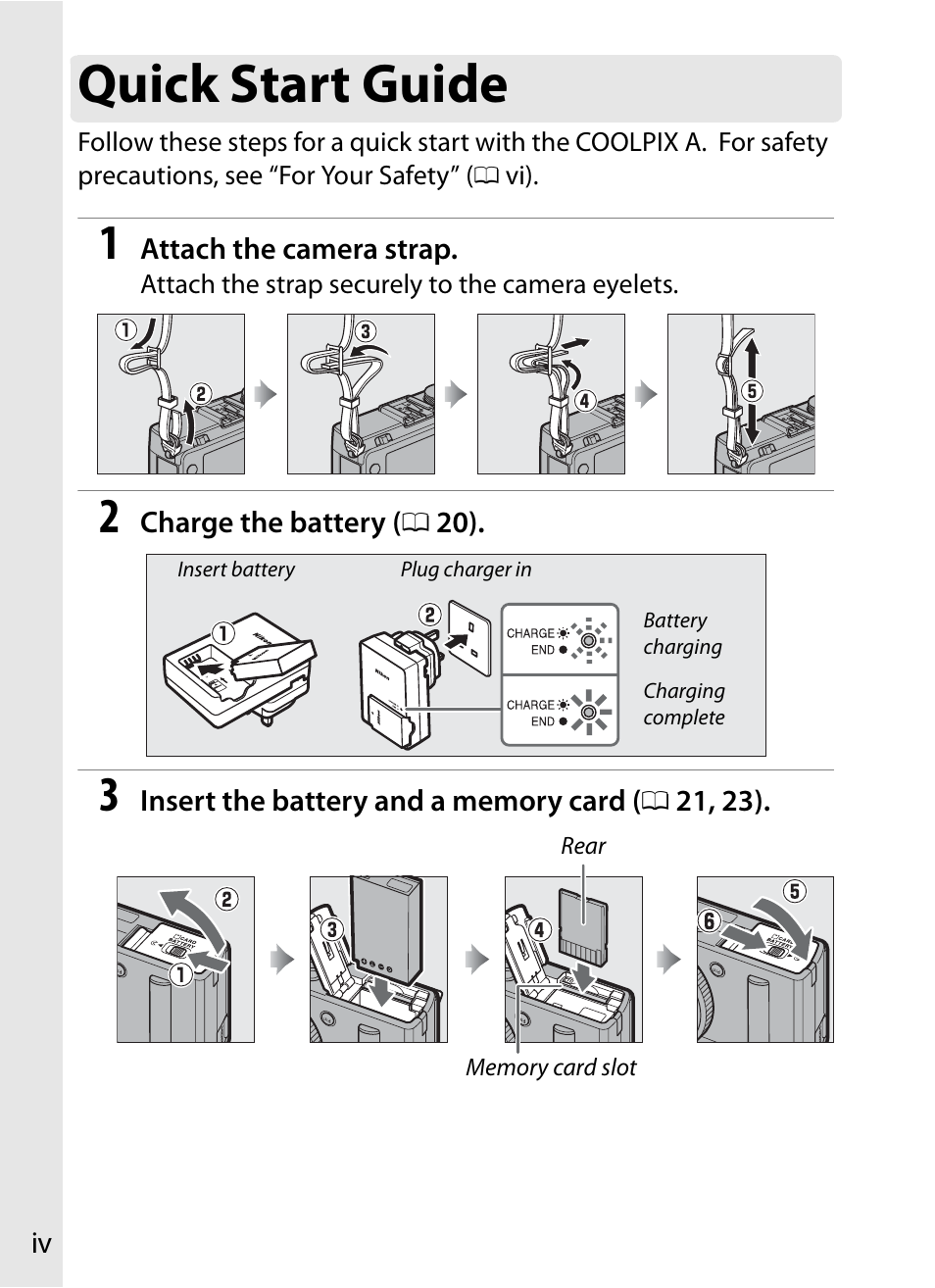 Quick start guide | Nikon COOLPIX-A User Manual | Page 4 / 278