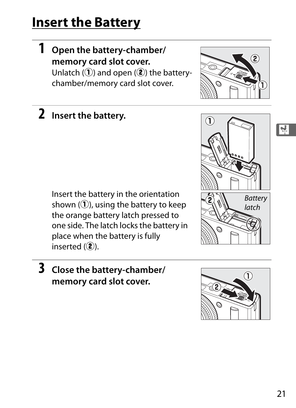 Insert the battery, Card | Nikon COOLPIX-A User Manual | Page 41 / 278