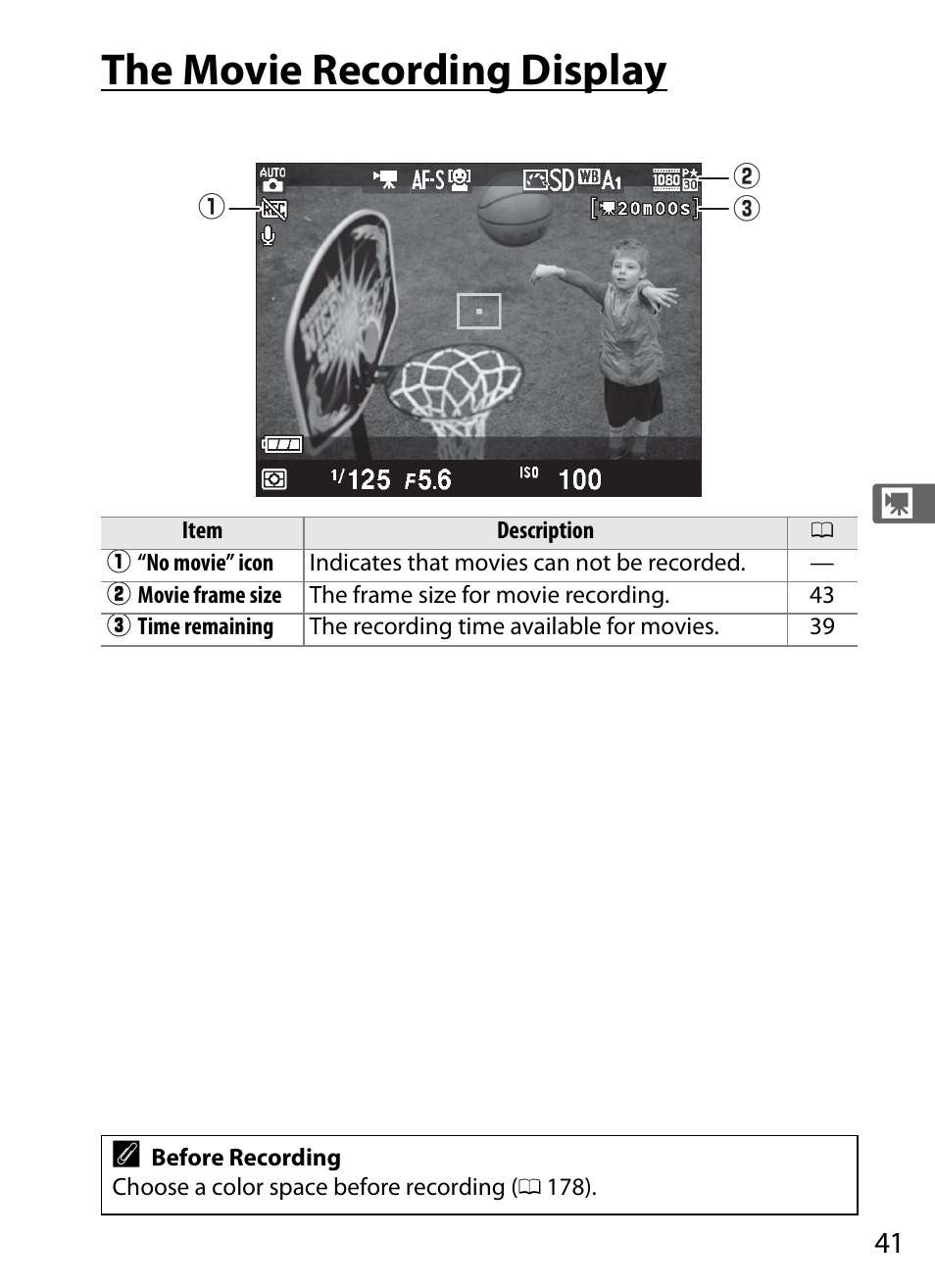 The movie recording display | Nikon COOLPIX-A User Manual | Page 61 / 278