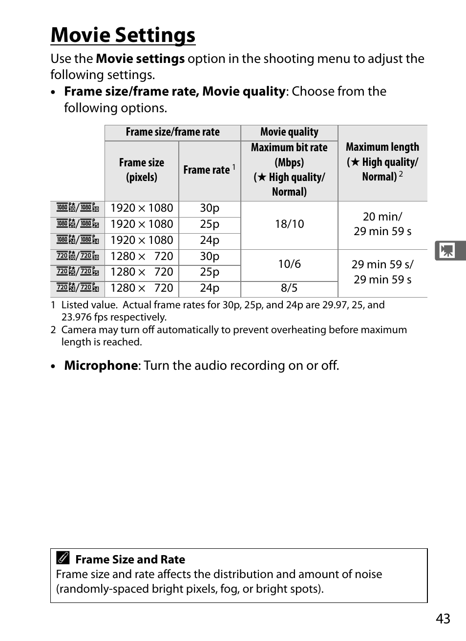 Movie settings, 0 43); not, Menu | Nikon COOLPIX-A User Manual | Page 63 / 278