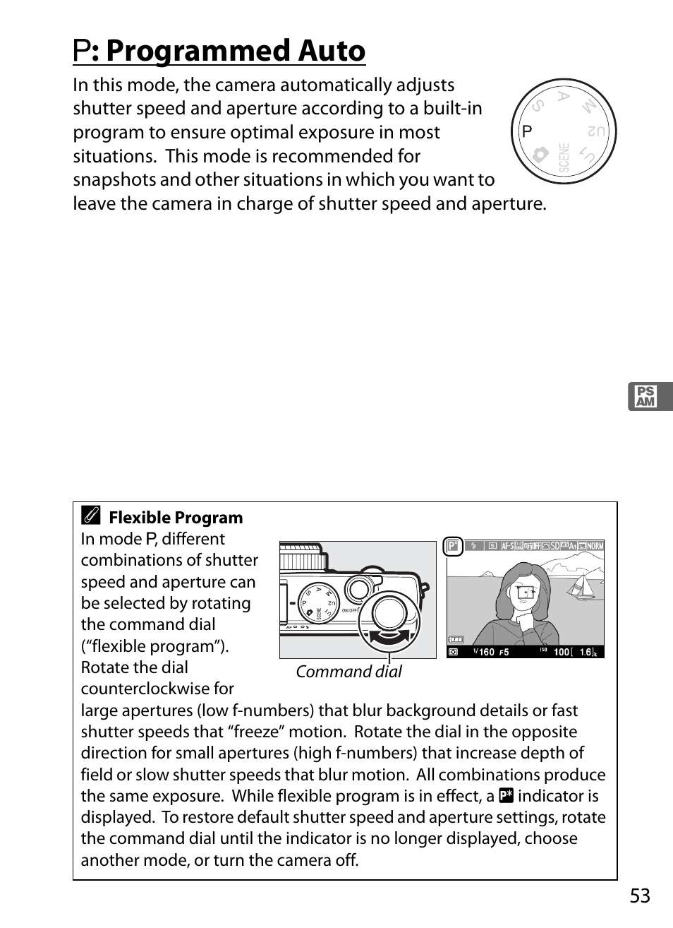 P: programmed auto, P : programmed auto | Nikon COOLPIX-A User Manual | Page 73 / 278