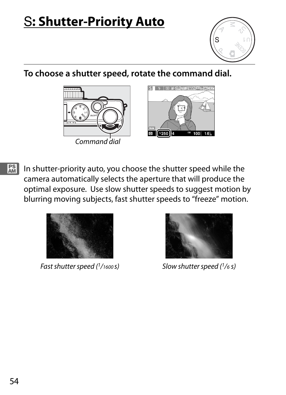 S: shutter-priority auto, S : shutter-priority auto | Nikon COOLPIX-A User Manual | Page 74 / 278