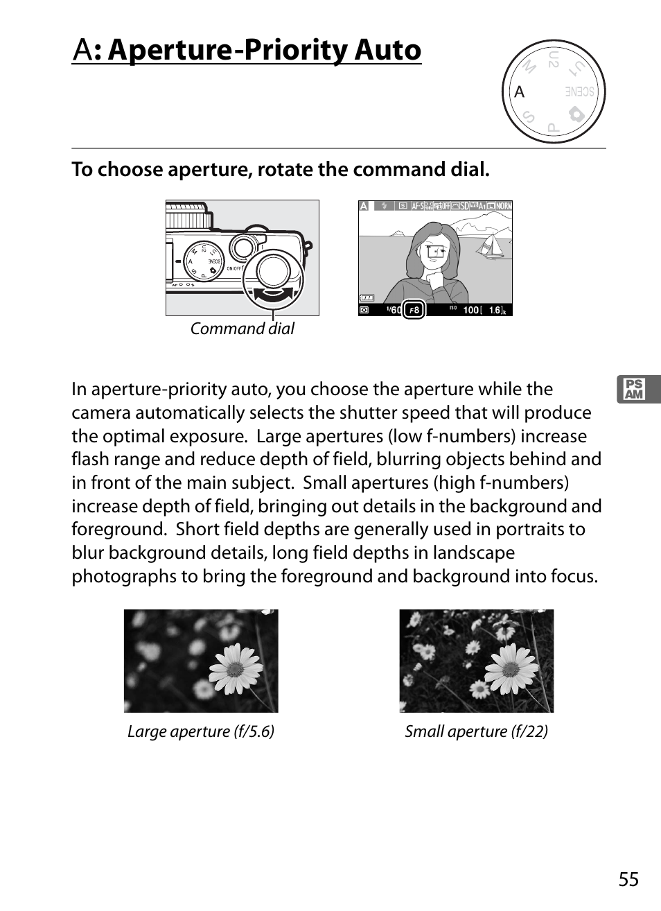 A: aperture-priority auto, A : aperture-priority auto | Nikon COOLPIX-A User Manual | Page 75 / 278