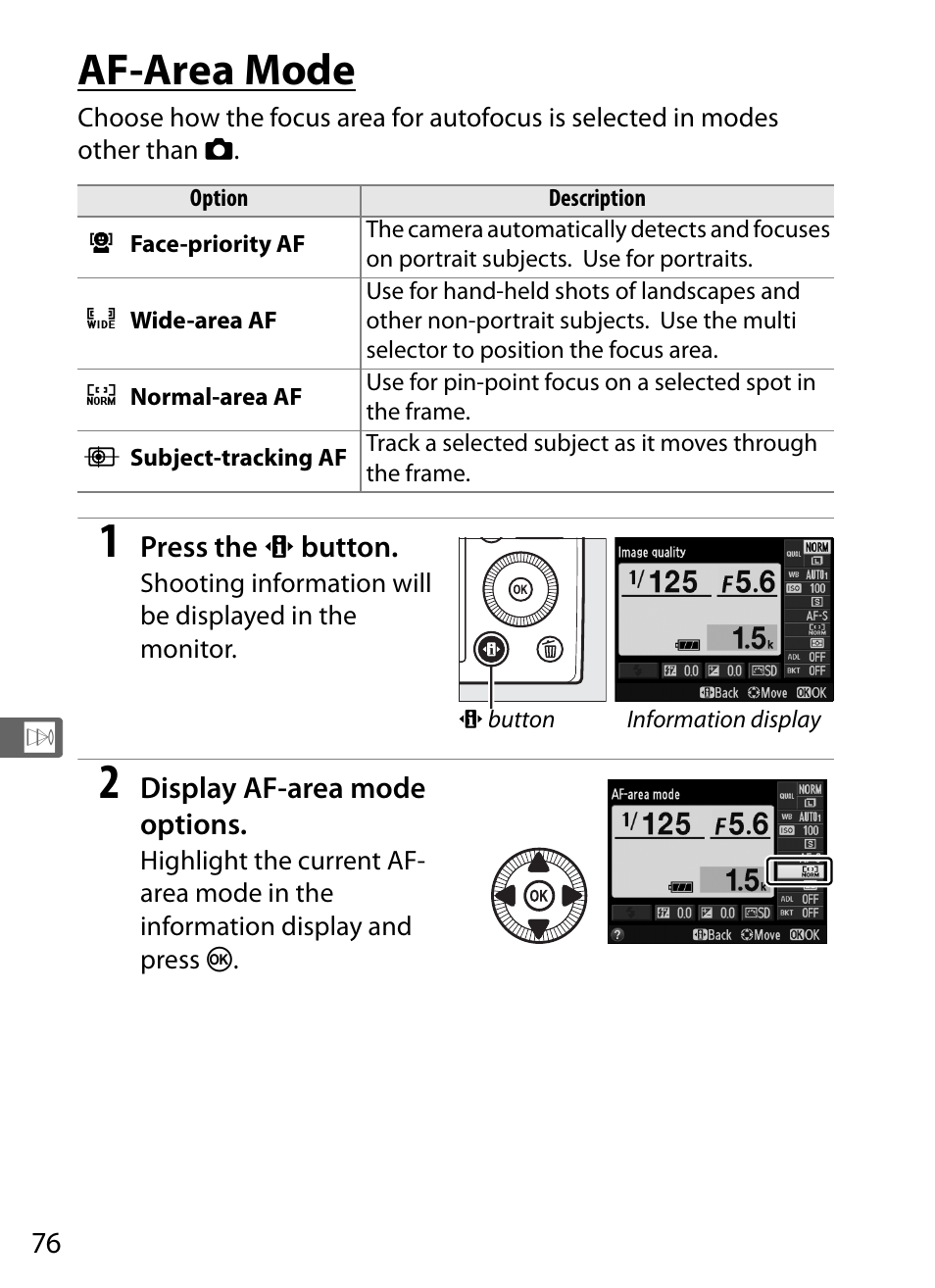 Af-area mode, D 76 | Nikon COOLPIX-A User Manual | Page 96 / 278