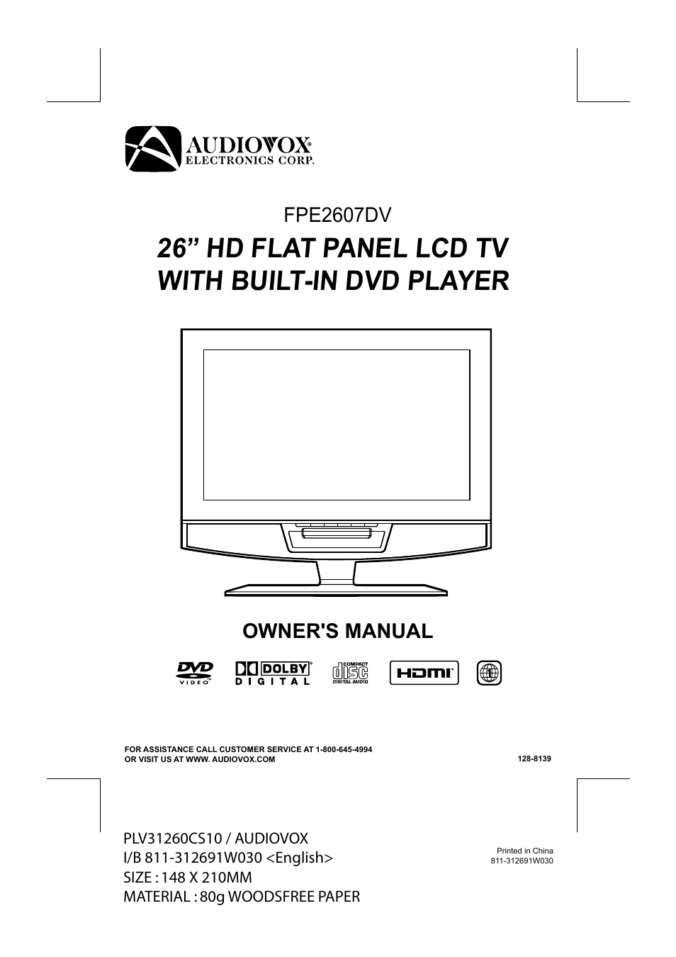 Audiovox FPE2607DV User Manual | 31 pages