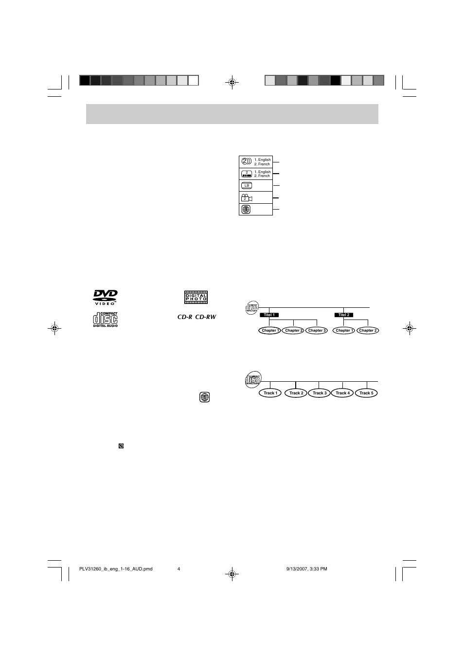 Disc formats, Region management information, Disc function or operation that is not available | Icons used on dvds, Titles, chapters and tracks | Audiovox FPE2607DV User Manual | Page 5 / 31