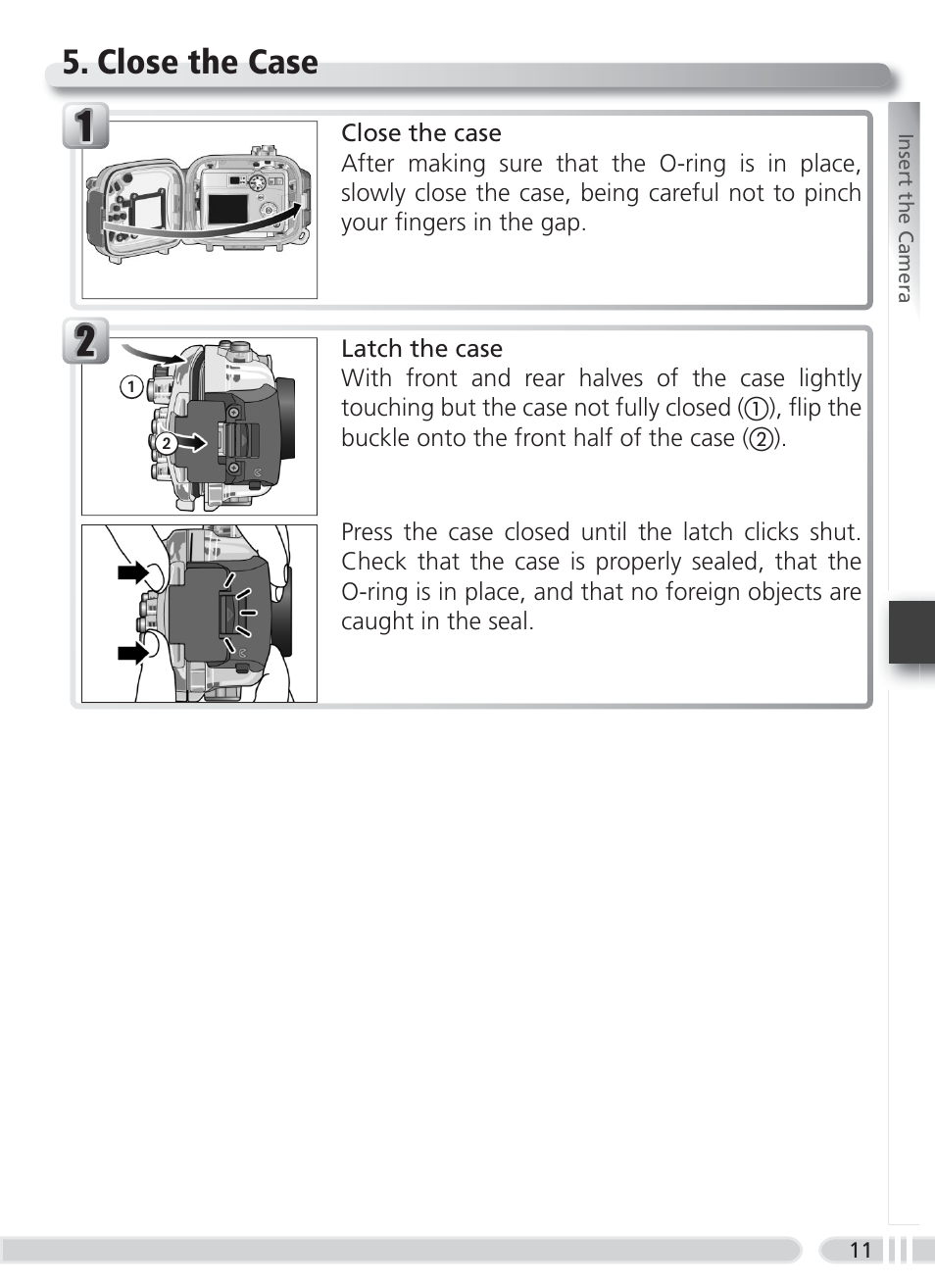 Close the case | Nikon WP-CP3 Coolpix 4600-5600 User Manual | Page 19 / 80
