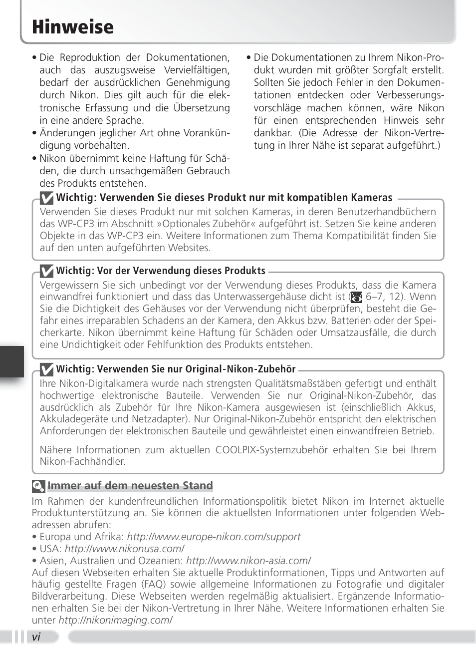 Hinweise | Nikon WP-CP3 Coolpix 4600-5600 User Manual | Page 34 / 80
