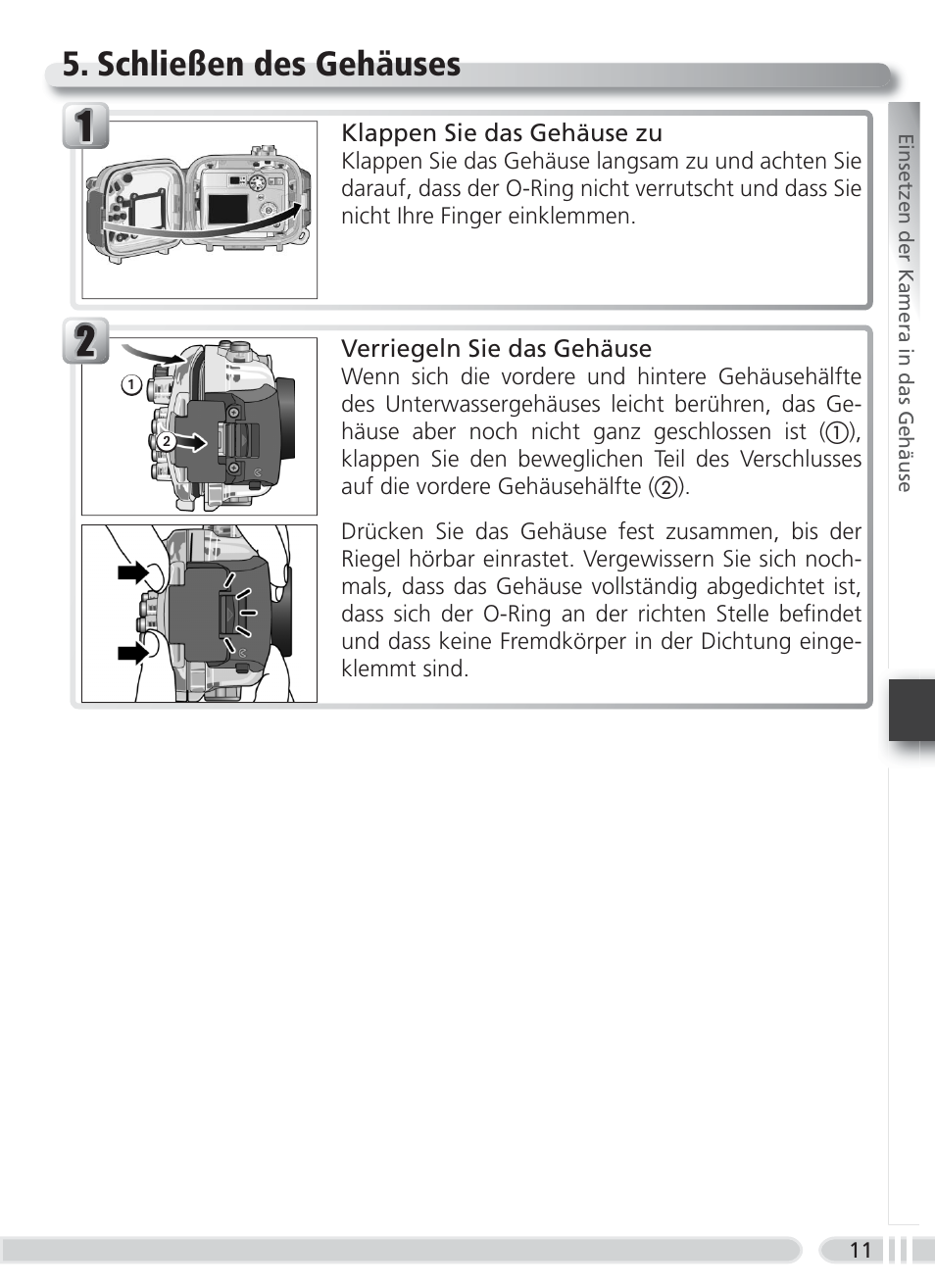 Schließen des gehäuses | Nikon WP-CP3 Coolpix 4600-5600 User Manual | Page 45 / 80