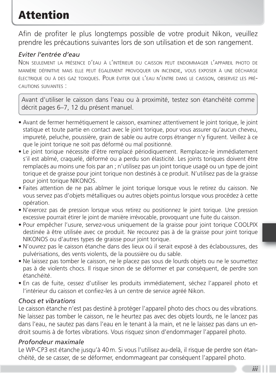 Attention | Nikon WP-CP3 Coolpix 4600-5600 User Manual | Page 57 / 80