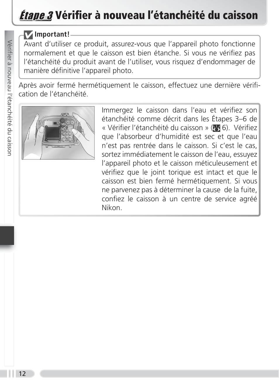 Vérifi er à nouveau l’étanchéité du caisson, Éétap ape 3 3 étape 3 | Nikon WP-CP3 Coolpix 4600-5600 User Manual | Page 72 / 80
