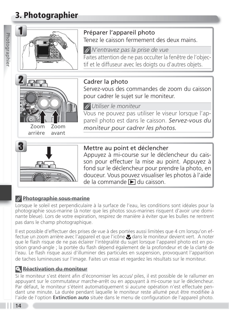 Photographier | Nikon WP-CP3 Coolpix 4600-5600 User Manual | Page 74 / 80