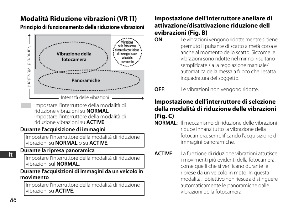 Modalità riduzione vibrazioni (vr ii), P. 86, P. 86) | Nikon AF-S DX 16-85mm f-3.5-5.6G ED VR User Manual | Page 86 / 128