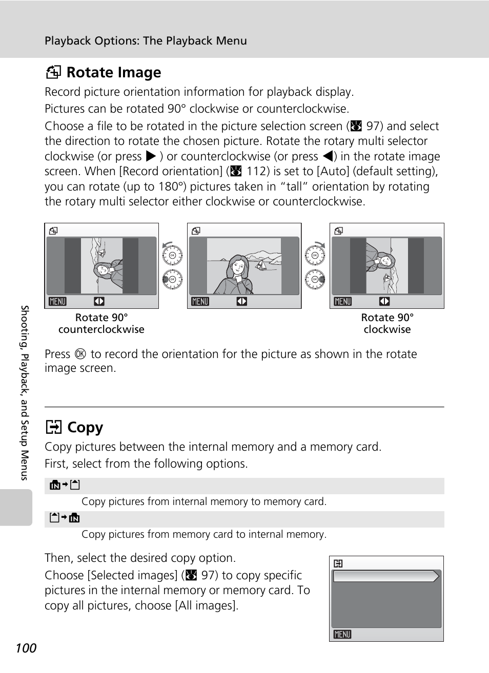 Rotate image, Copy, C 100) | Grotate image, Lcopy | Nikon S51 User Manual | Page 112 / 151