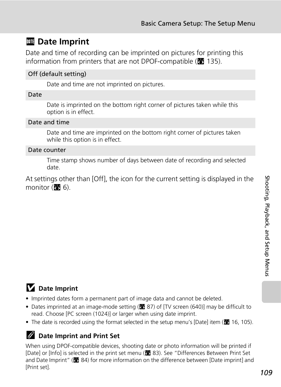 Date imprint, Fdate imprint | Nikon S51 User Manual | Page 121 / 151