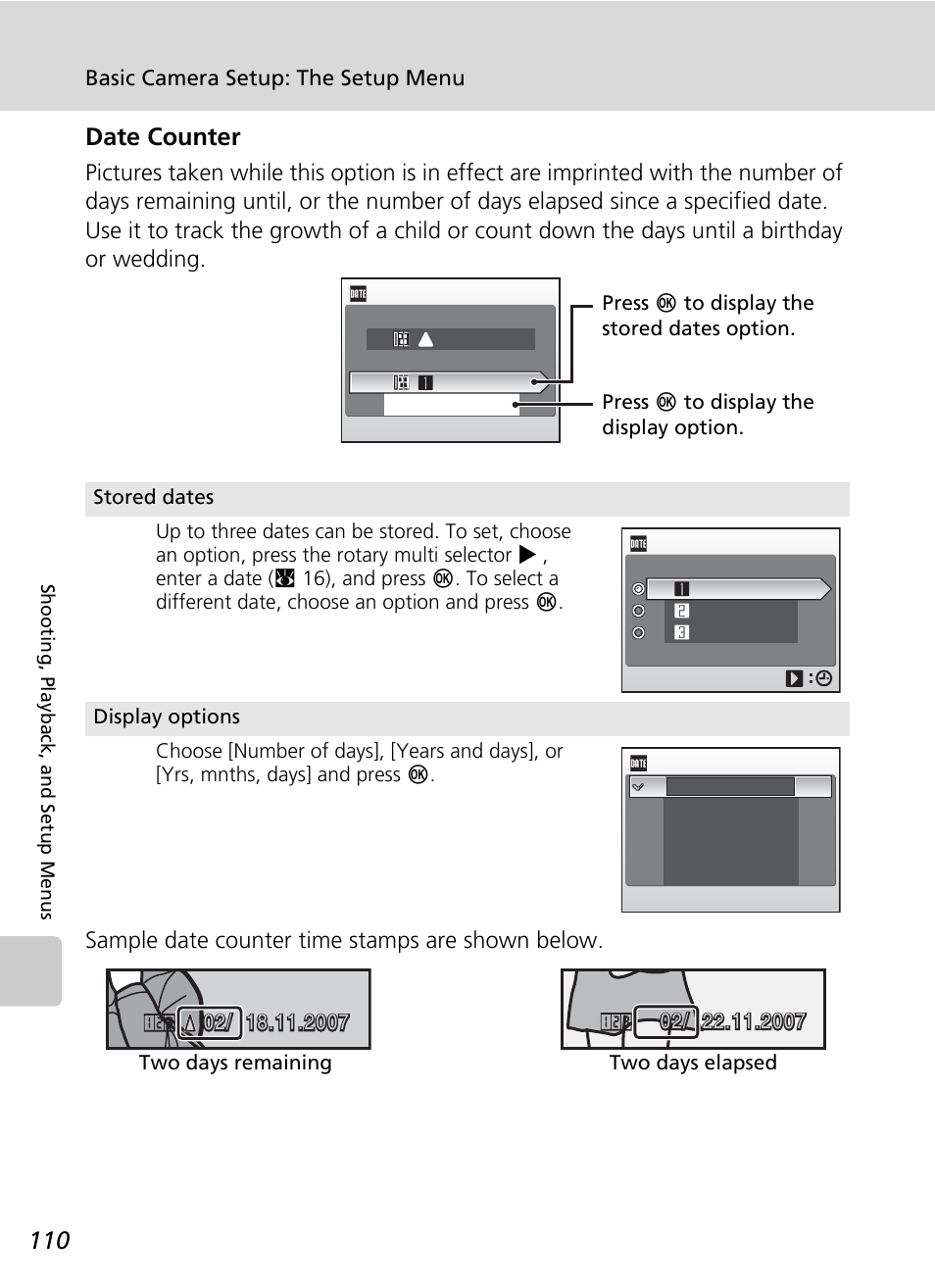 Date counter | Nikon S51 User Manual | Page 122 / 151