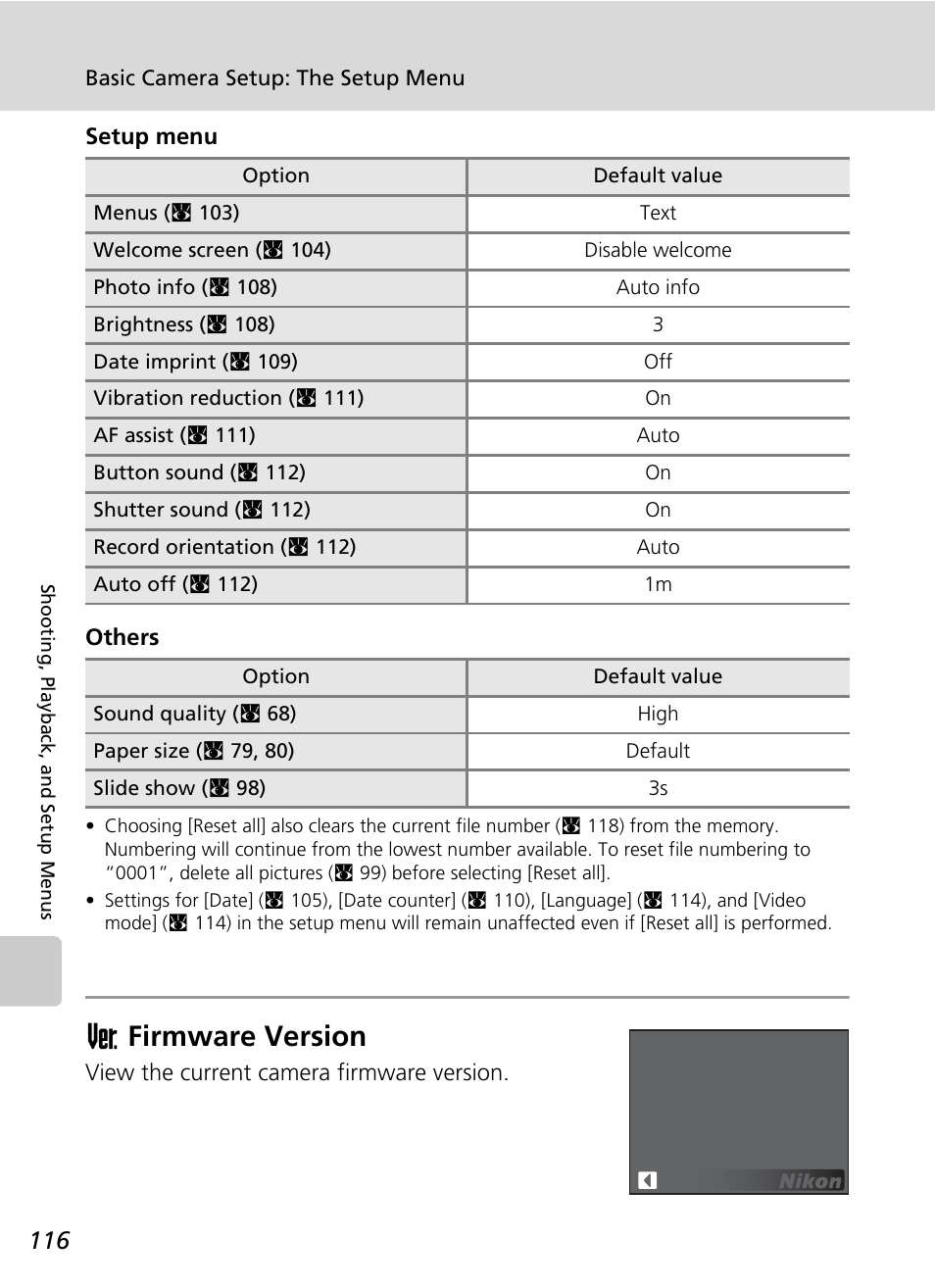 Firmware version, Bfirmware version | Nikon S51 User Manual | Page 128 / 151