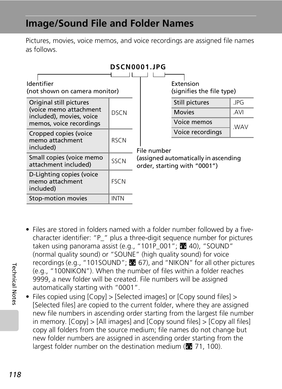 Image/sound file and folder names, Ee “image/sound file and folder names” (c 118), C 118) | Nikon S51 User Manual | Page 130 / 151